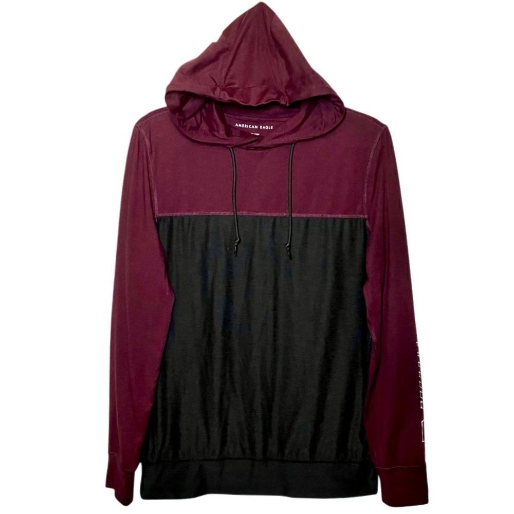 American Eagle Jersey Weight Hoodie in Black/Burgundy Men’s XS